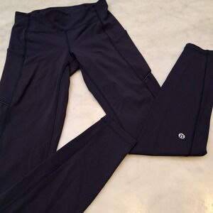 Lululemon Speed Up Tight Sz 4 Midrise Navy Blue Running Leggings Pockets Yoga